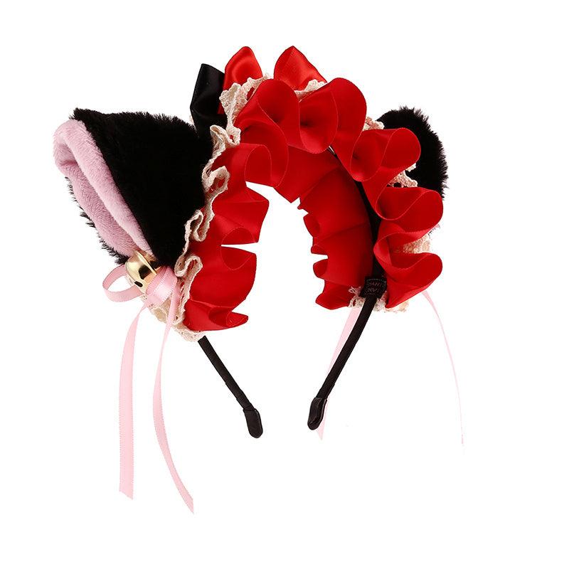 Pink Cat Ears Headband with Red Bows Jingle Bells