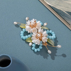 Vintage Flower Leaf Faux Pearl Hairpin Chinese Style Hair Clip B