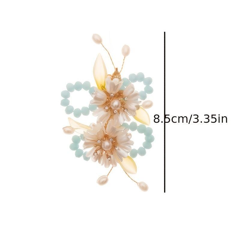 Vintage Flower Leaf Faux Pearl Hairpin Chinese Style Hair Clip B