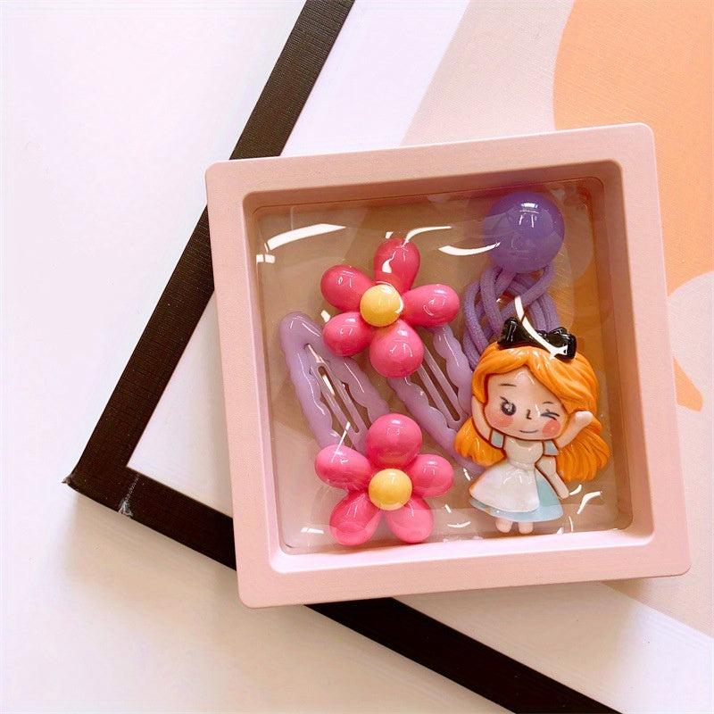 Baby Girls Hair Accessories Set - Flower Hair Tie & Princess Hair Clip
