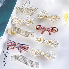 Rhinestone & Pearl Hair Clip French Barrette Accessory