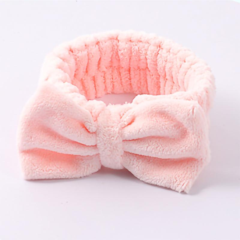 Coral Fleece Bowtie Headband Makeup Spa Yoga Shower Hair Band