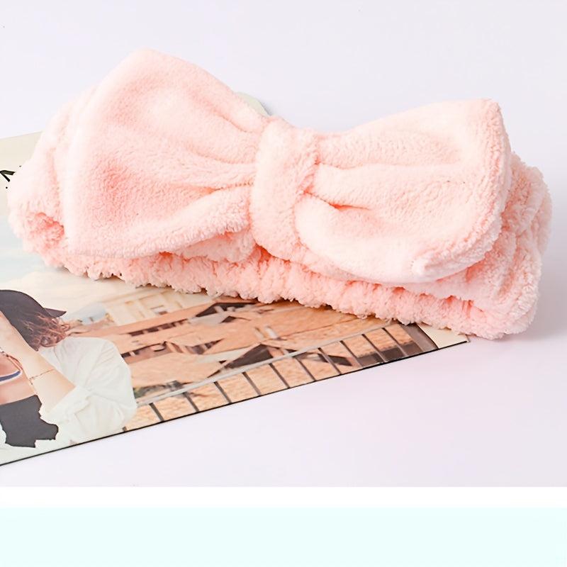 Coral Fleece Bowtie Headband Makeup Spa Yoga Shower Hair Band
