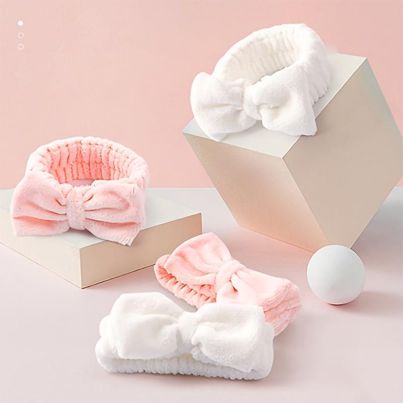 Coral Fleece Bowtie Headband Makeup Spa Yoga Shower Hair Band