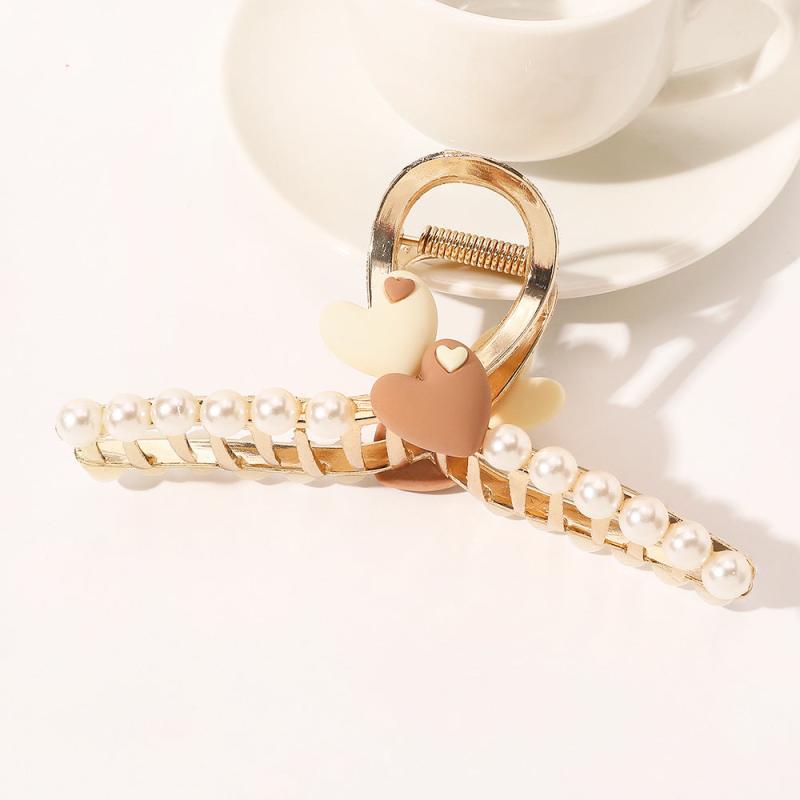 Large Faux Pearl Flower Love Heart Hair Claw Clip