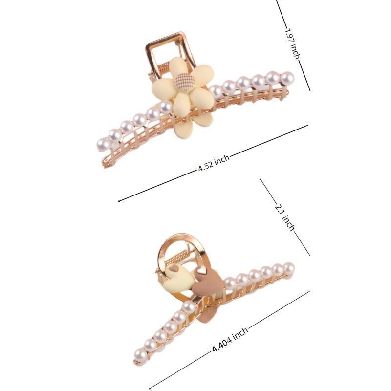 Large Faux Pearl Flower Love Heart Hair Claw Clip