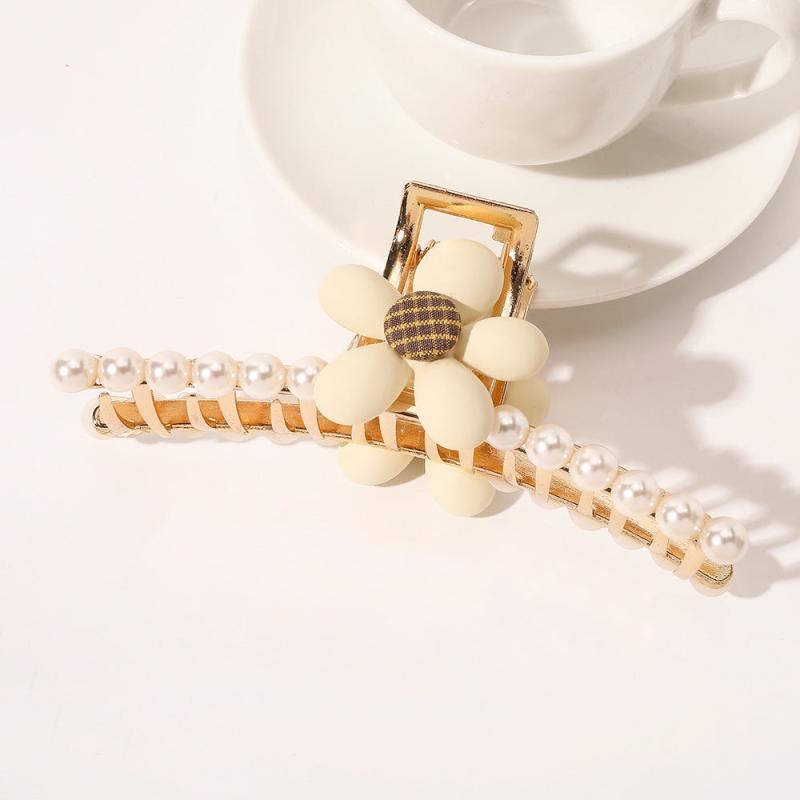 Large Faux Pearl Flower Love Heart Hair Claw Clip