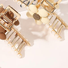 Large Faux Pearl Flower Love Heart Hair Claw Clip