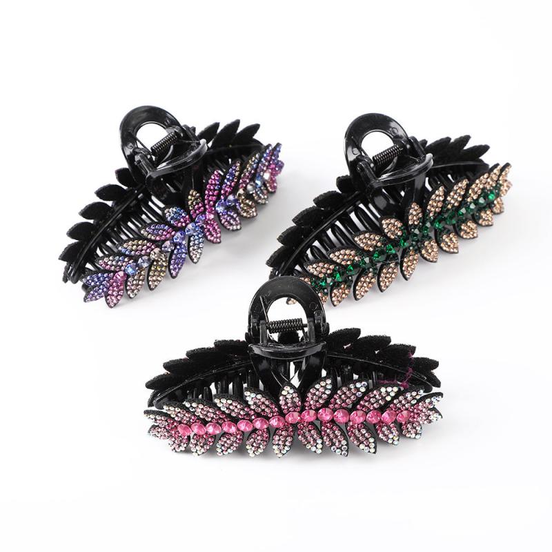 Crystal Leaf Hair Clips Vintage Rhinestone Barrette Jaw Clamp Hair Claws