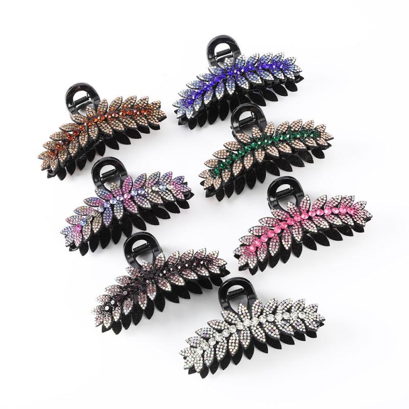 Crystal Leaf Hair Clips Vintage Rhinestone Barrette Jaw Clamp Hair Claws