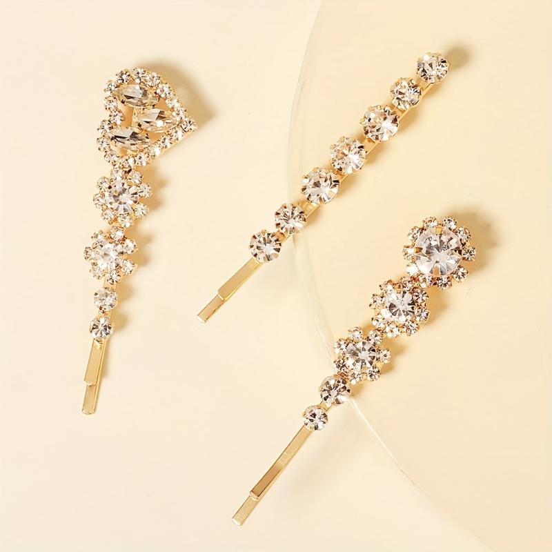Sparkly Flower Hair Pin Rhinestone Heart Hair Clip