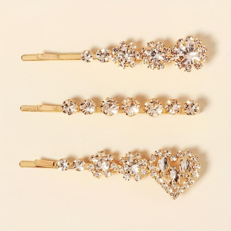 Sparkly Flower Hair Pin Rhinestone Heart Hair Clip