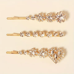 Sparkly Flower Hair Pin Rhinestone Heart Hair Clip