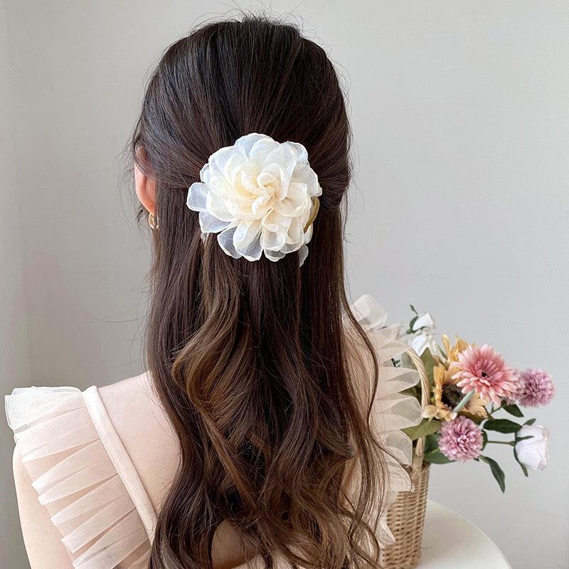 Large Fabric Flower Duck Billed Clip Ponytail Holder Nonslip Hair Claw