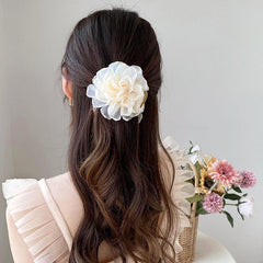 Large Fabric Flower Duck Billed Clip Ponytail Holder Nonslip Hair Claw