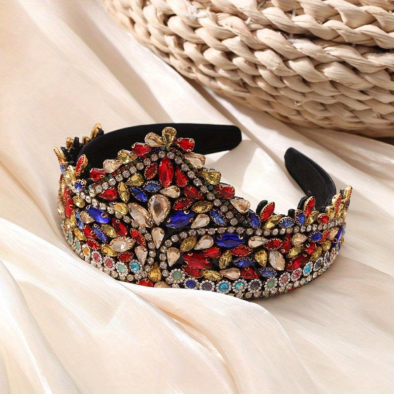 Baroque Rhinestone Tiara Crown Wide Headband Glitter Headdress Hair Accessories