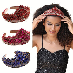 Baroque Rhinestone Tiara Crown Wide Headband Glitter Headdress Hair Accessories
