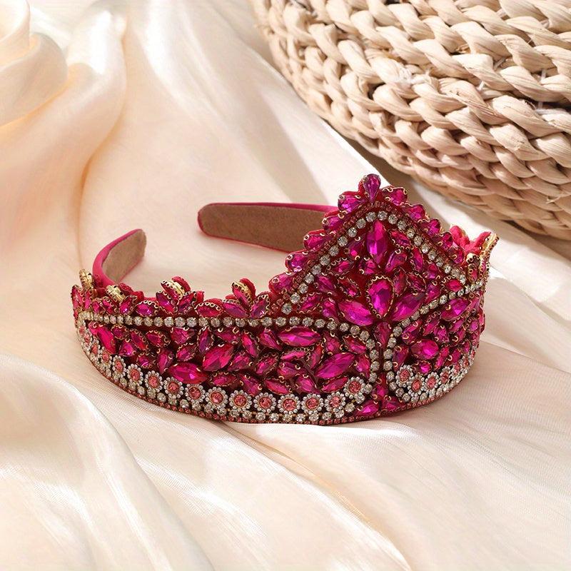 Baroque Rhinestone Tiara Crown Wide Headband Glitter Headdress Hair Accessories
