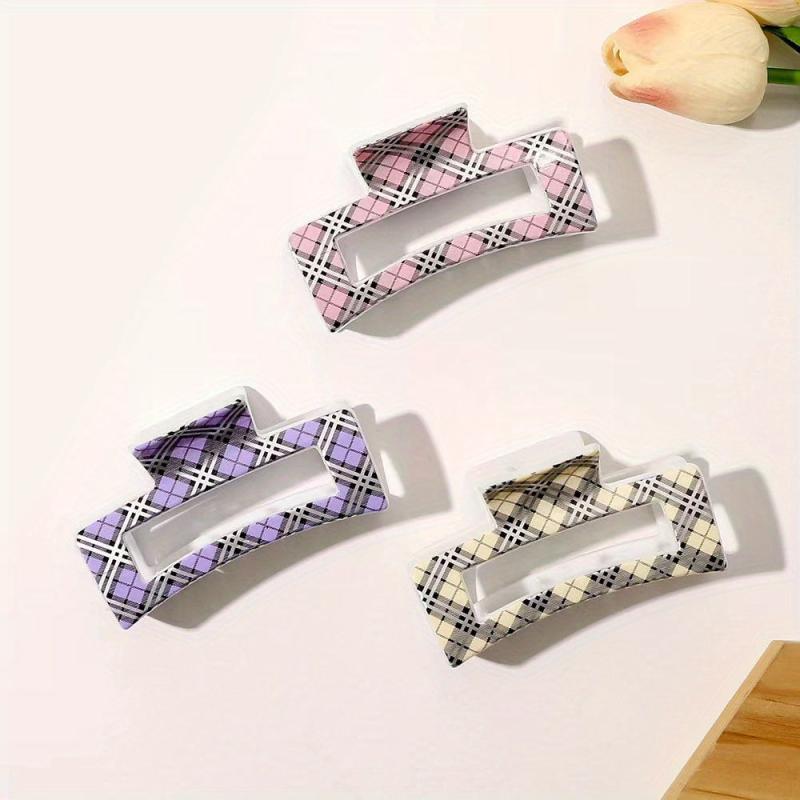 3pcs Plaid Hair Claw Ponytail Holder Hair Claw Clip