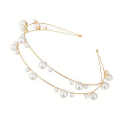 Metal Hair Band Faux Pearl Bridal Headband