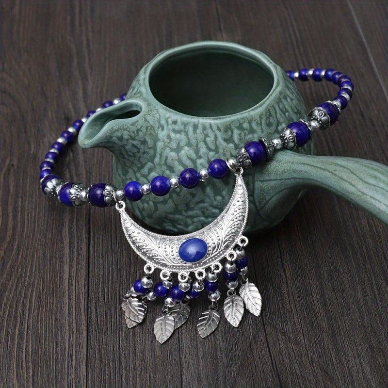 Boho Beaded Head Piece Moon Tassel Necklace Hair Band