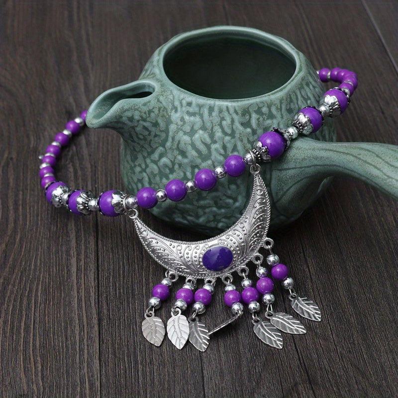 Boho Beaded Head Piece Moon Tassel Necklace Hair Band