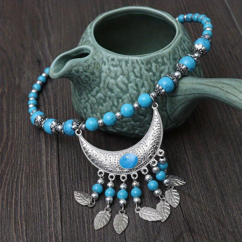 Boho Beaded Head Piece Moon Tassel Necklace Hair Band
