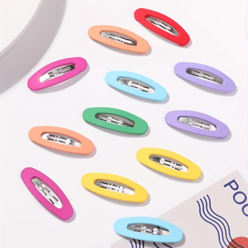 12pcs Hollow Ellipse Snap Shape Cany Hair Clip for Girls