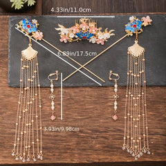 Chinese Style Hair Accessories Set Flower Hair Comb Hairpin Earrings Set