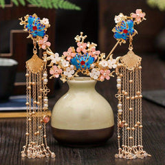 Chinese Style Hair Accessories Set Flower Hair Comb Hairpin Earrings Set