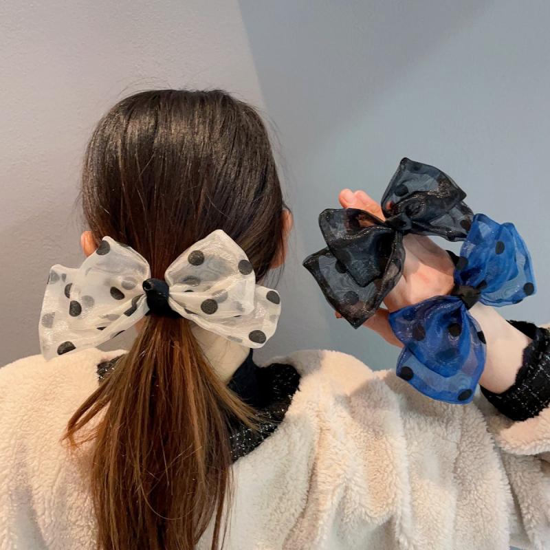3pcs Polka Dot Bow Hair Tie Set Elastic Hair Accessories