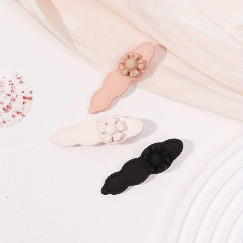 3pcs Wavy Hair Clip Flower Decor Duck Billed Clip