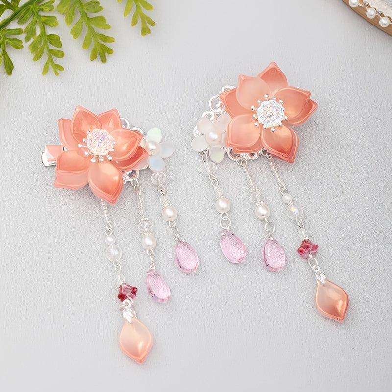 Chinese Tassel Flower Hair Clips Hanfu Hair Accessories 1pair