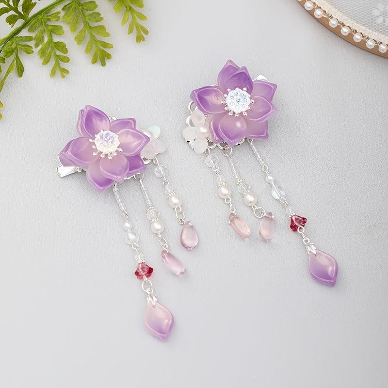 Chinese Tassel Flower Hair Clips Hanfu Hair Accessories 1pair