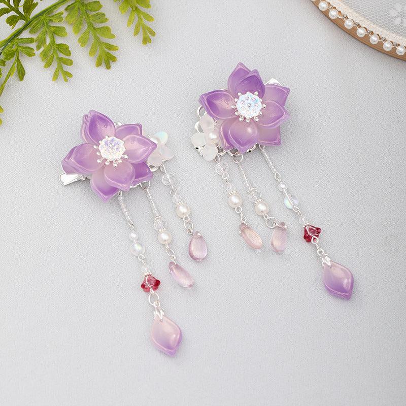 Chinese Tassel Flower Hair Clips Hanfu Hair Accessories 1pair