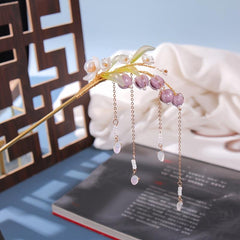 Ancient Style Hairpin Women's Headdress Beads Tassel Purple Lily