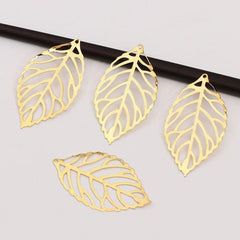 Gold Leaf Brushed Brass Charm Pendant for Jewelry Making
