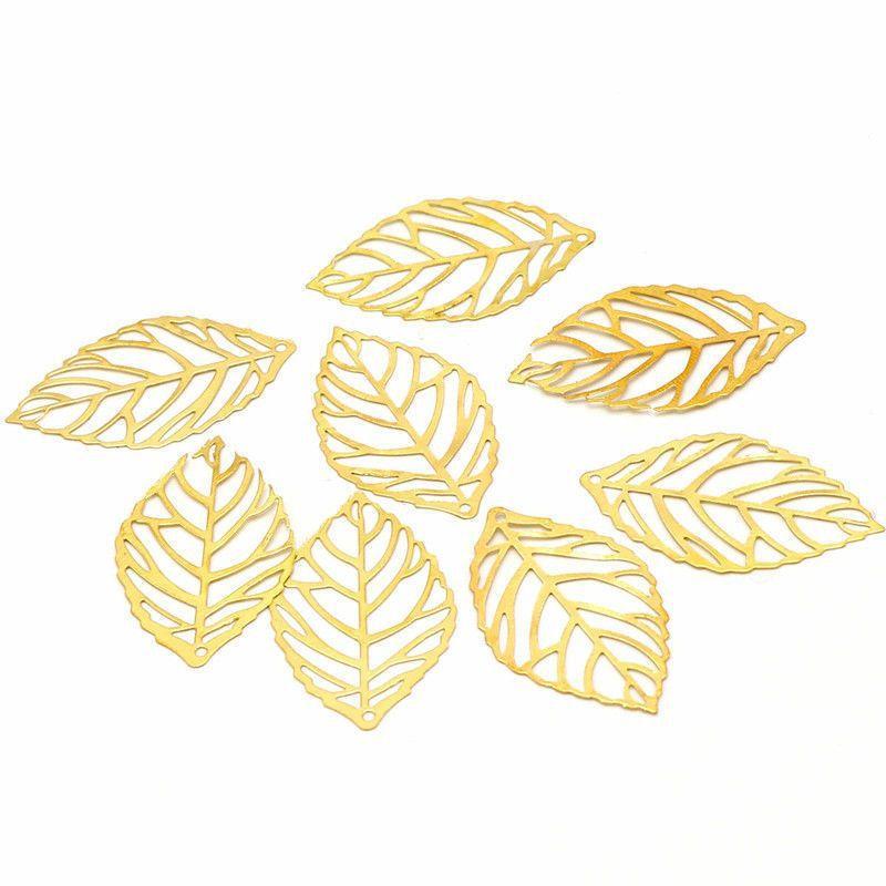 Gold Leaf Brushed Brass Charm Pendant for Jewelry Making