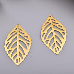 Gold Leaf Brushed Brass Charm Pendant for Jewelry Making