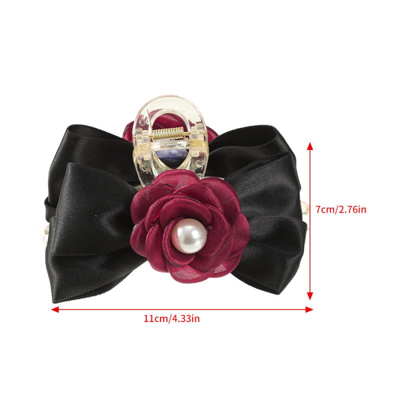 Sweet Mesh Camellia Bow Pearl Hair Claw Girls Hair Clip