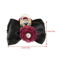 Sweet Mesh Camellia Bow Pearl Hair Claw Girls Hair Clip