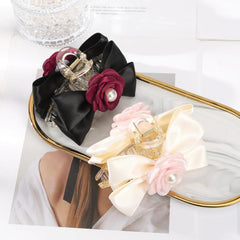 Sweet Mesh Camellia Bow Pearl Hair Claw Girls Hair Clip