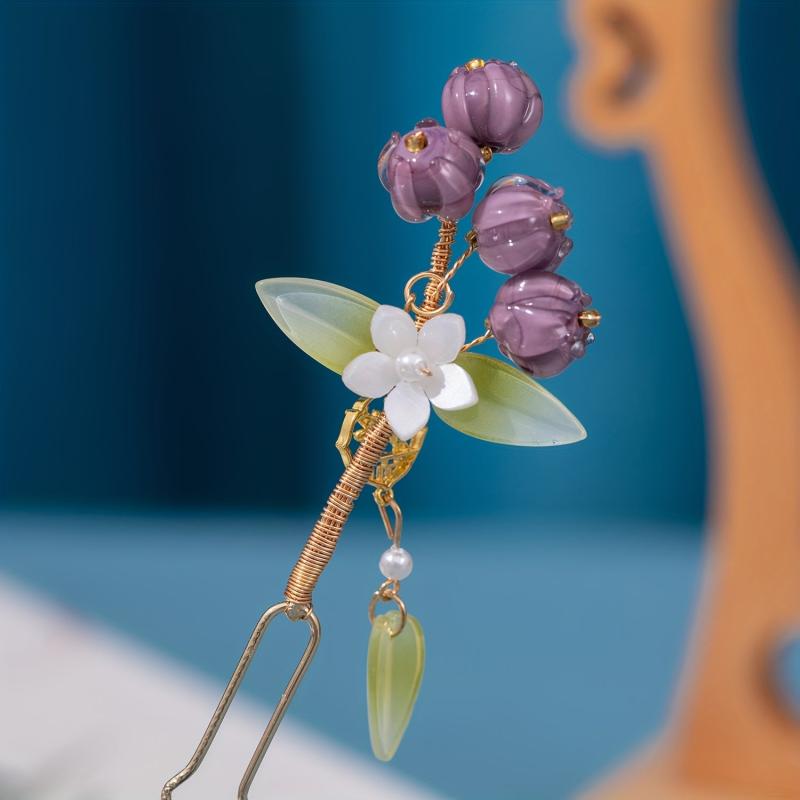 Chinese Style Purple Lily Of The Valley U-shaped Hairpin