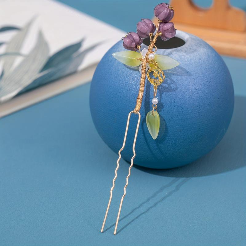 Chinese Style Purple Lily Of The Valley U-shaped Hairpin