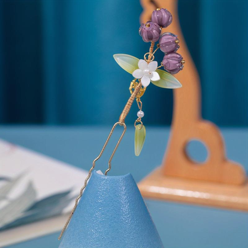 Chinese Style Purple Lily Of The Valley U-shaped Hairpin