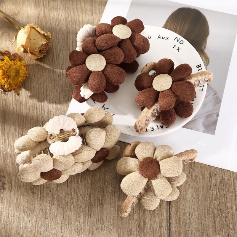 Floral Flannel Hair Jaw Clip Strong Hold Grip for Thick Hair