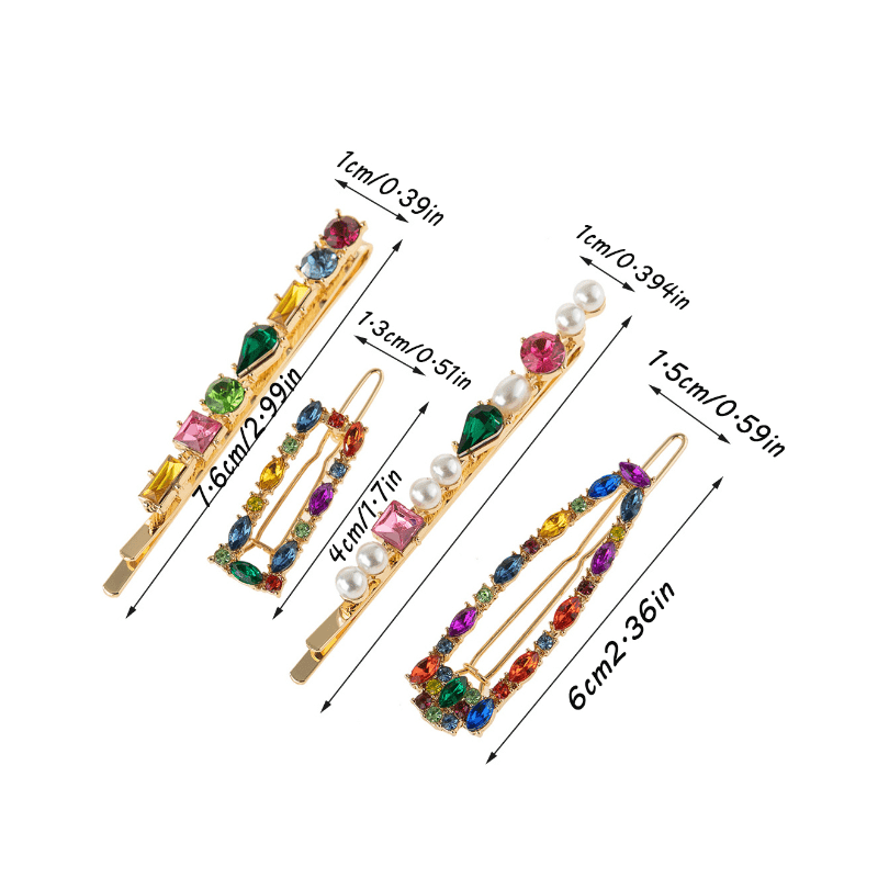 4pcs Crystal Hair Clip Alloy Bobby Pin Side Clip Bangs Clip Hair Accessories