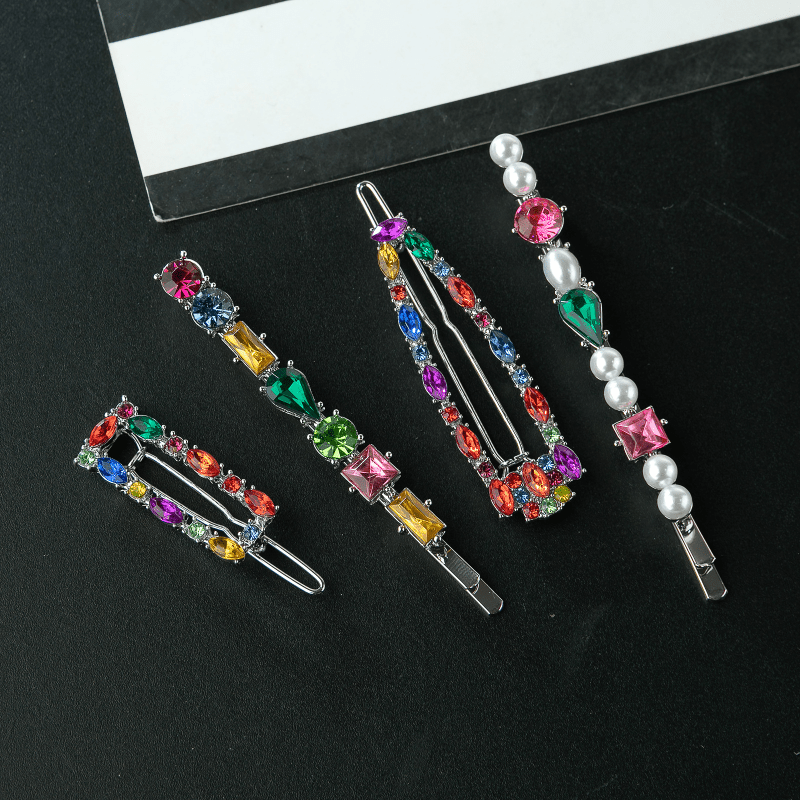 4pcs Crystal Hair Clip Alloy Bobby Pin Side Clip Bangs Clip Hair Accessories