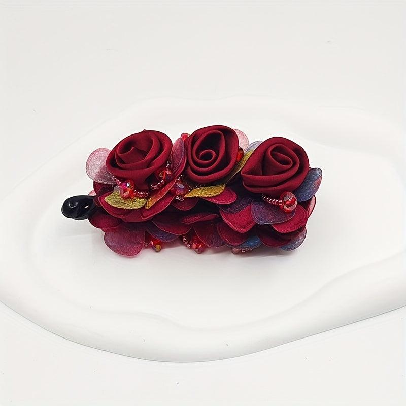 Red Rose Banana Clip Flower Hair Clip Ponytail Holder Hair Claw Clip