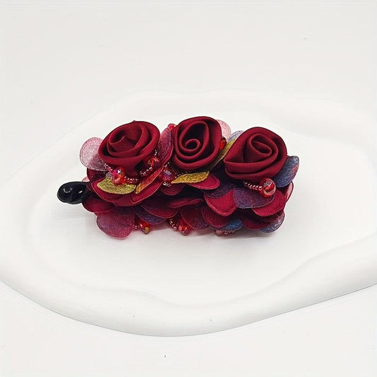 Red Rose Banana Clip Flower Hair Clip Ponytail Holder Hair Claw Clip